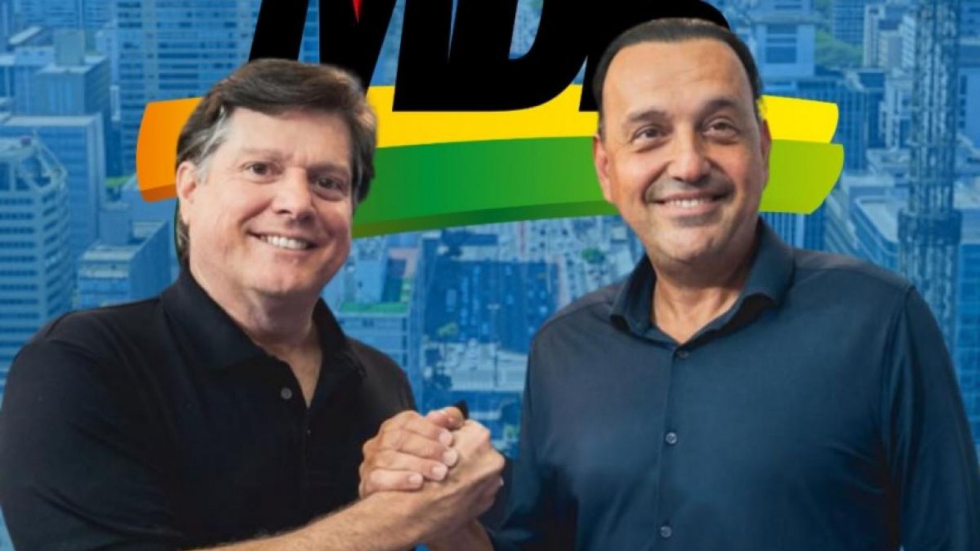 Felicio Ramuth ao lado do presidente do MDB, Baleia Rossi