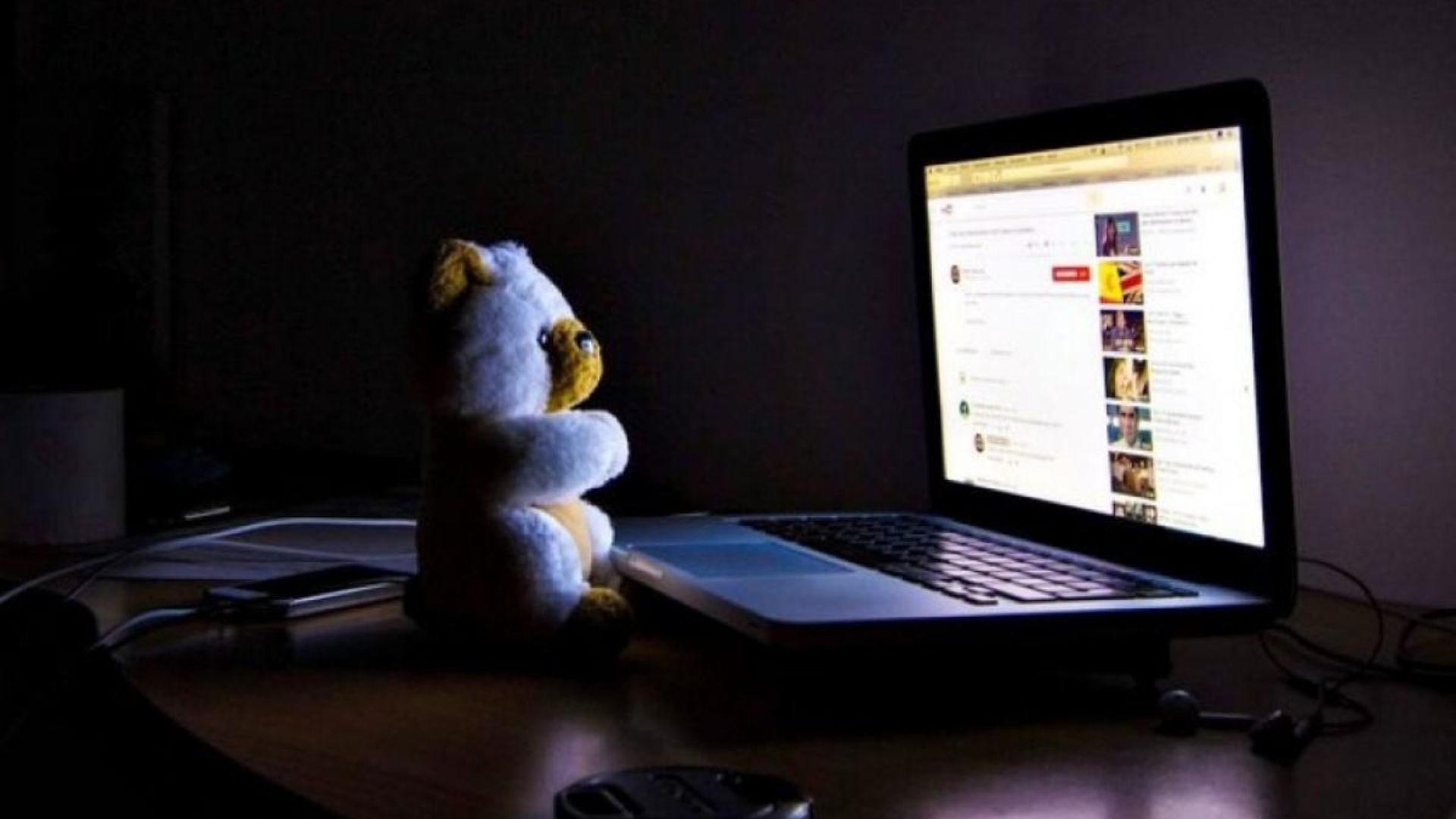 Foto de ursinho na frente do computador