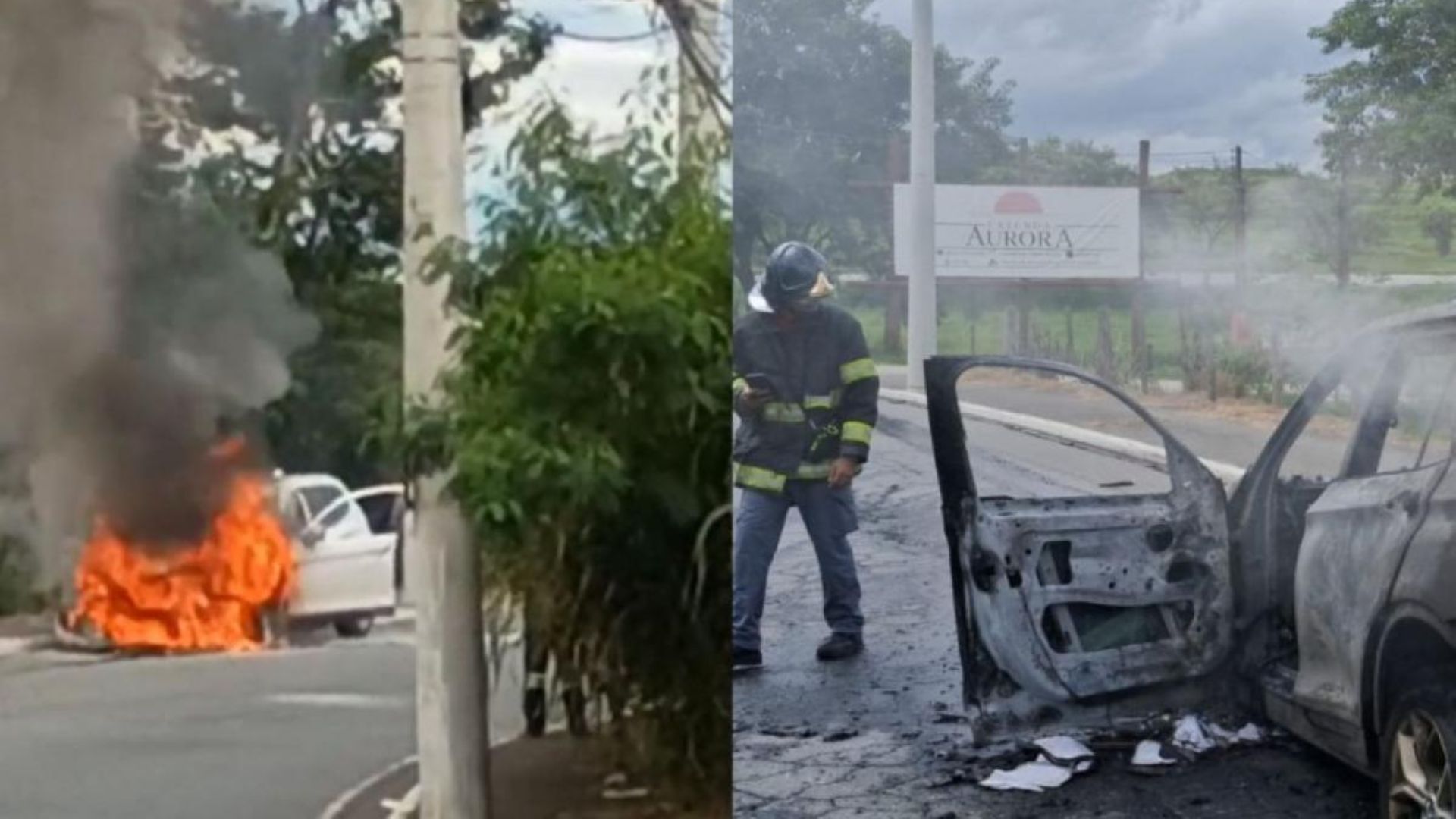 Carro pega fogo em caçapava