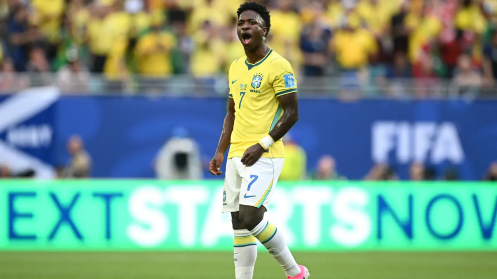 Vini Jr. comemora gol do Brasil sobre a Escócia • Hannah Peters - FIFA