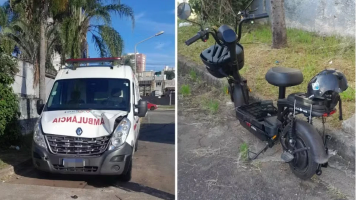 ambulância e motinha elétrica (scooter) colidem em sjc
