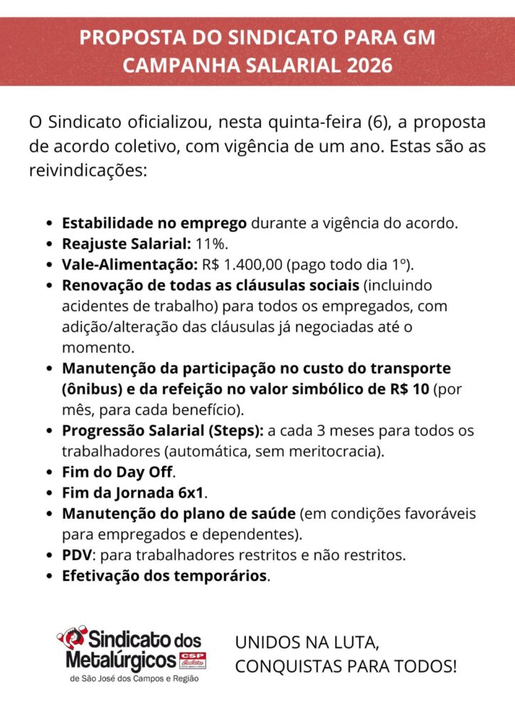 Sindicato e GM emitem comunicados divergentes sobre negociações da data-base em SJC comunicado do sindicato dos metalurgicos