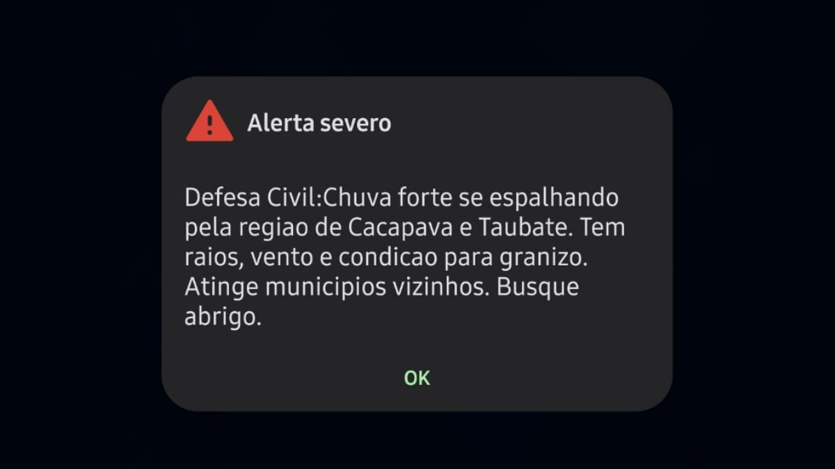 URGENTE: Defesa Civil emite alerta severo de tempestade para Taubaté e Caçapava defesa civil emite alerta em taubaté e caçapava sobre chuva com granizo, vento e raios