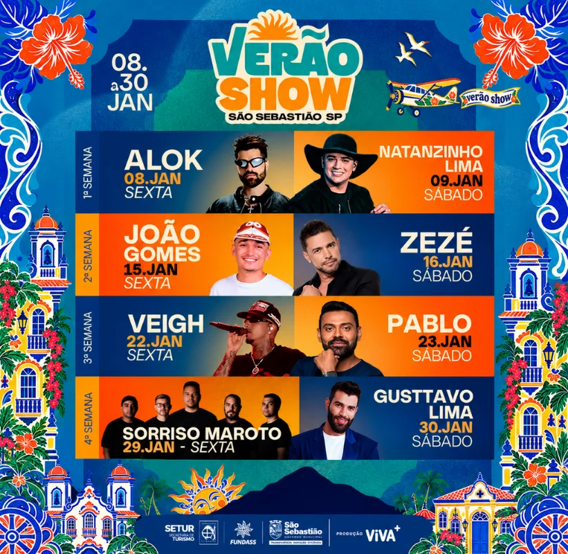 São Sebastião confirma Sorriso Maroto, Gusttavo Lima e Veigh no Verão Show 2027 programação do verão show são sebastião sp