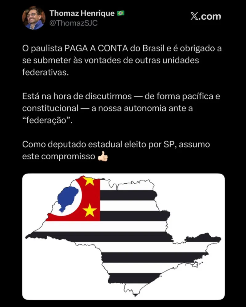 post no x.com, antigo twitter do deputado thomaz henrique