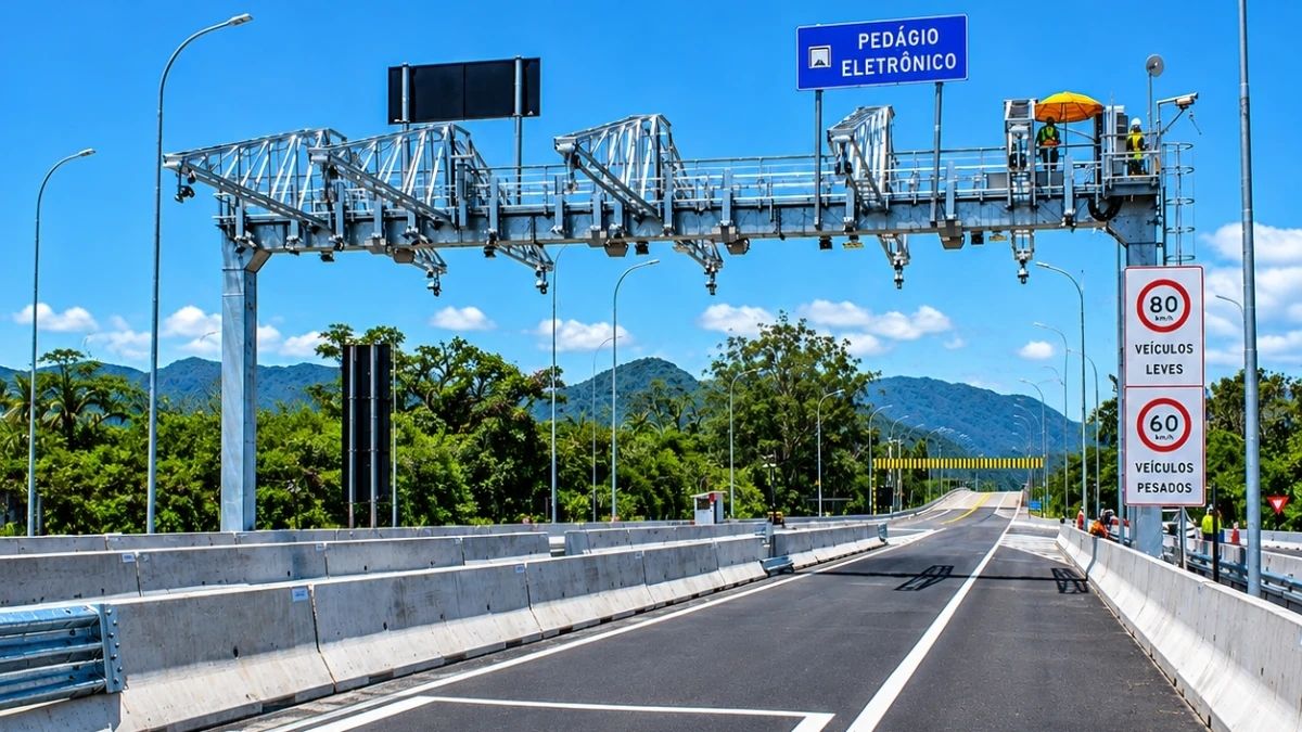 Contorno Sul da Tamoios passa por bloqueios temporários para aferição de radares nesta quarta-feira pedágio freeflow tamoios litoral norte